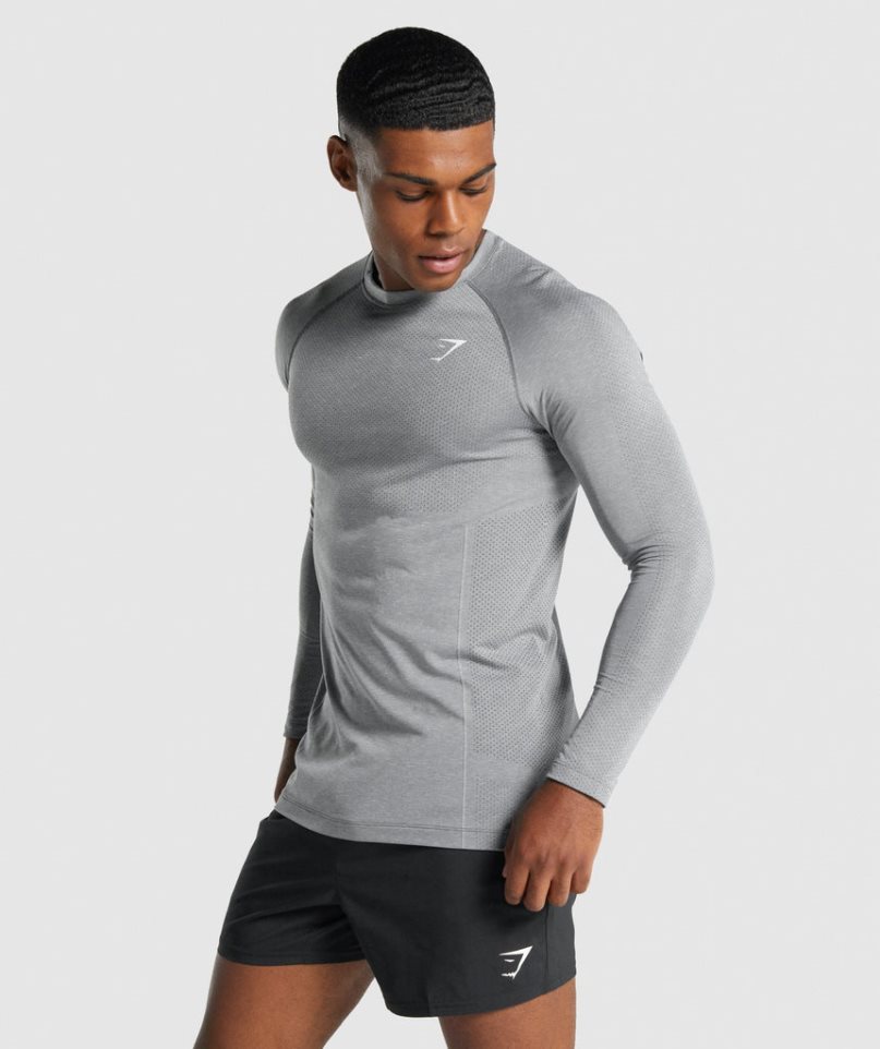 Men's Gymshark Vital Light Seamless Long Sleeve T-Shirts Grey | NZ 5XKVNL